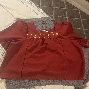 Madewell Rust Embroidered Blouse